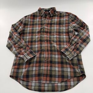Pendleton Mason Plaid Flannel Button Up Shirt Men’s Medium Orange Black Grey